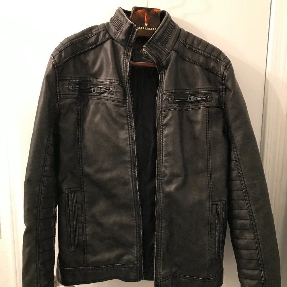 BKE Buckle Distressed Leather Motorcycle Jacket